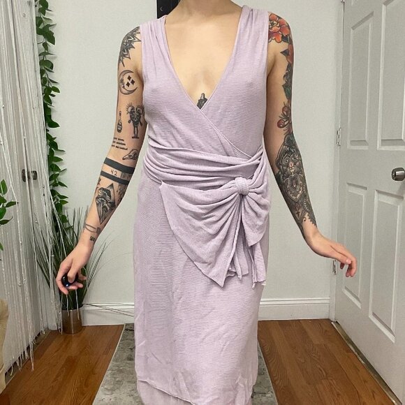 Red Valentino V-Neck Wrap Midi Dress Sleeveless Size XL Pink - Picture 2 of 7